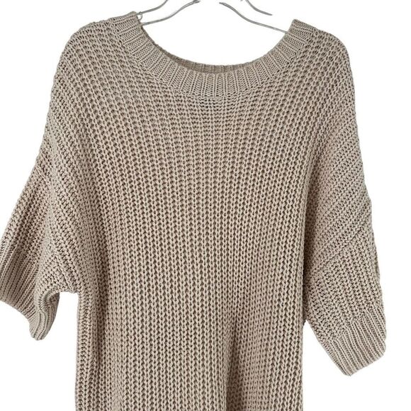 Chunky Oversized Tunic Sweater Short Sleeve H&M Beige Neutral Size M Oversized - Picture 2 of 8